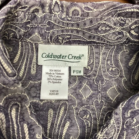 Coldwater Creek Purple Paisley Damask Button Jacket Womens Petite Medium Flaw - Picture 5 of 9